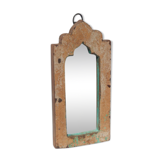 Miroir patine marron teck ancien - 26x12cm