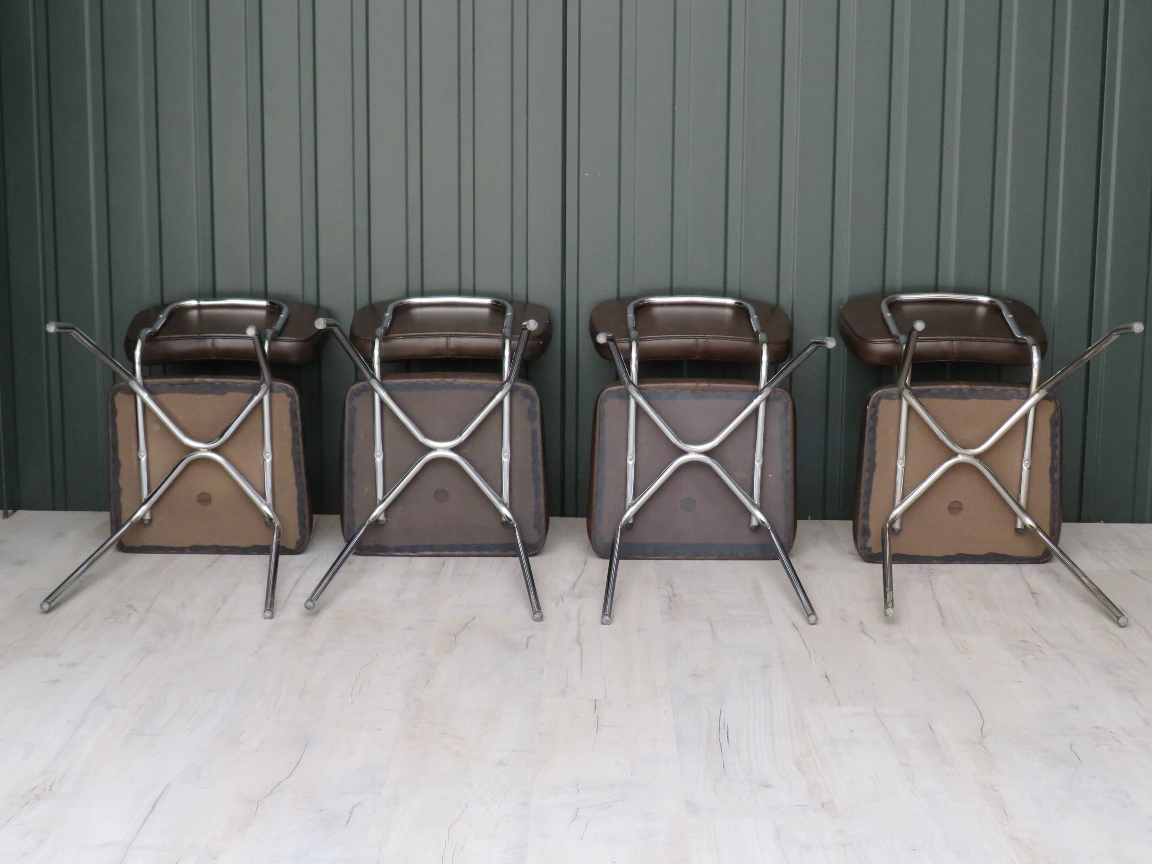 Set of 4 chairs in skaï and vintage chrome