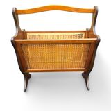 Vintage wooden and cane magazine rack