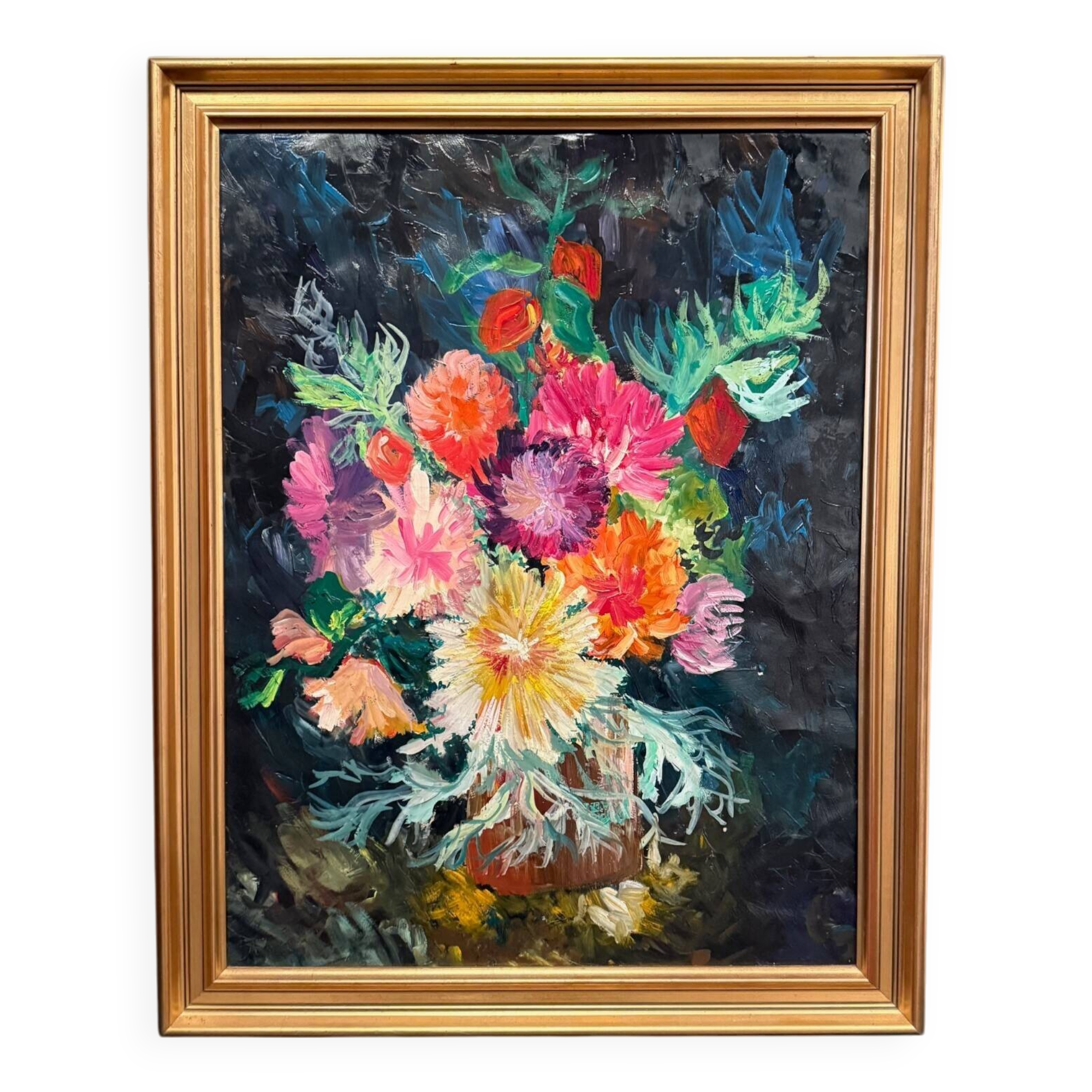 Oil on cardboard still life bouquet of flowers 1960