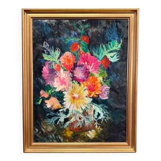 Oil on cardboard still life bouquet of flowers 1960