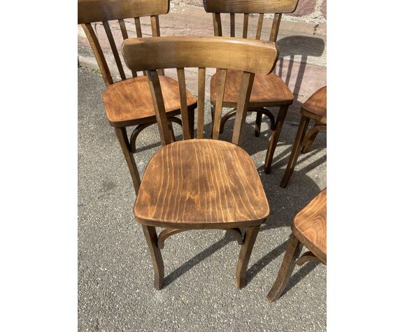 Lot de 6 chaises bistrot café baumann bois courbé des années 1950 | Selency