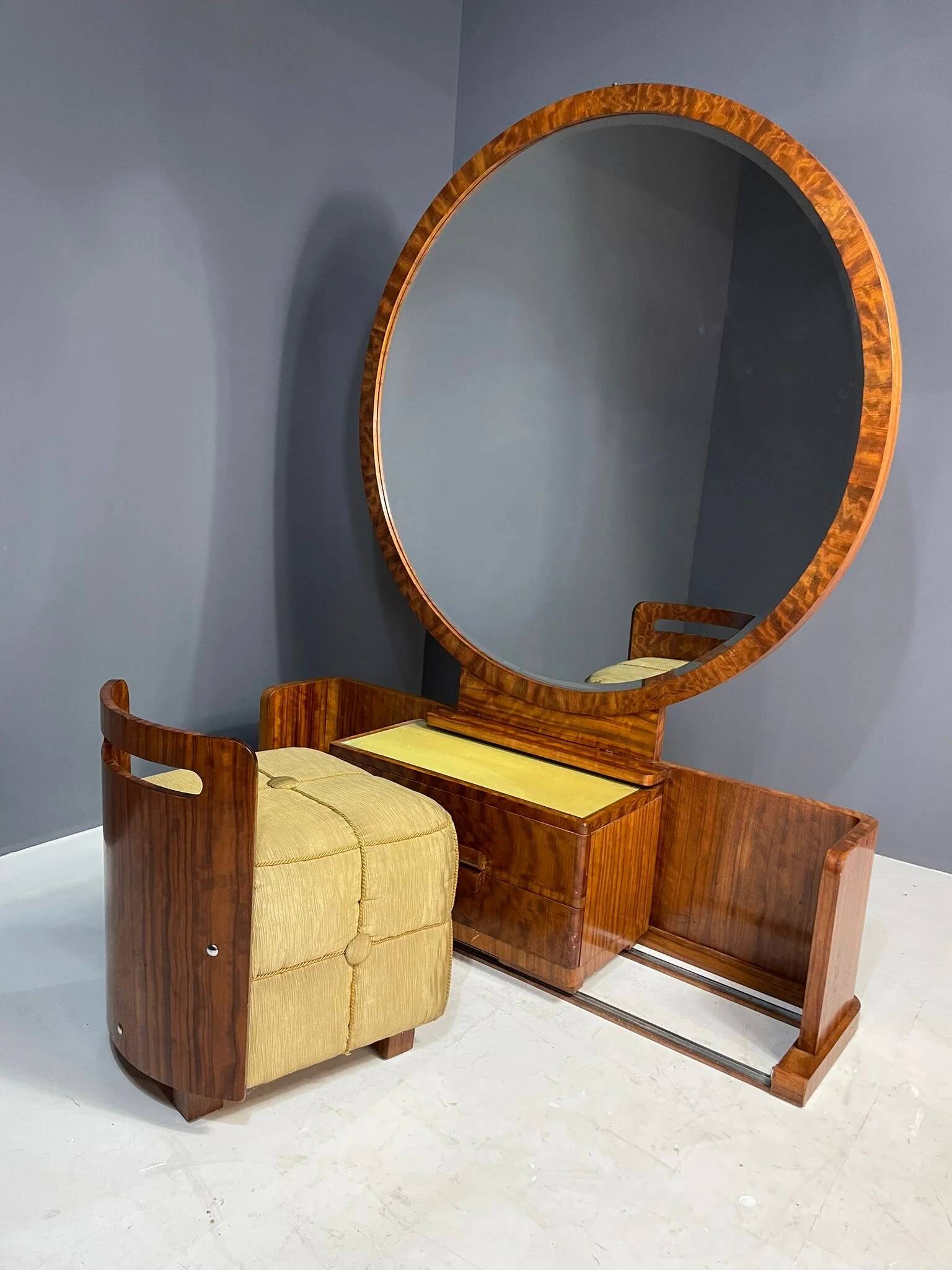 Art Deco vanity with stool, walnut, Czechoslovakia, 1930s