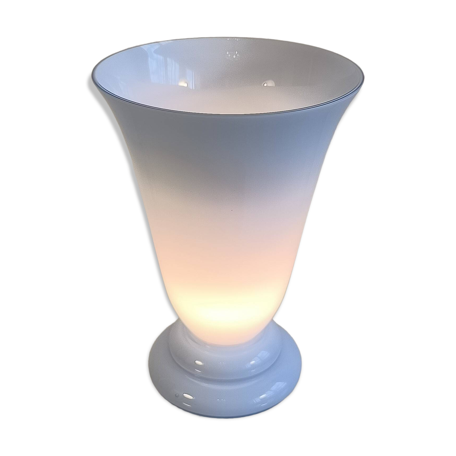 Magnificent large vintage lamp in opaline blue Bohemian glass — signed