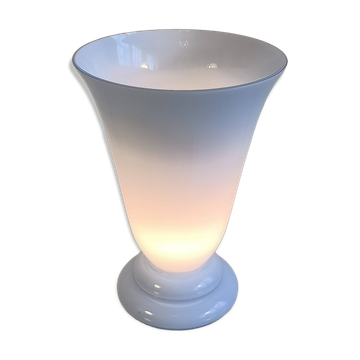 Lampe vintage en verre de bohême bleu opalin — signée