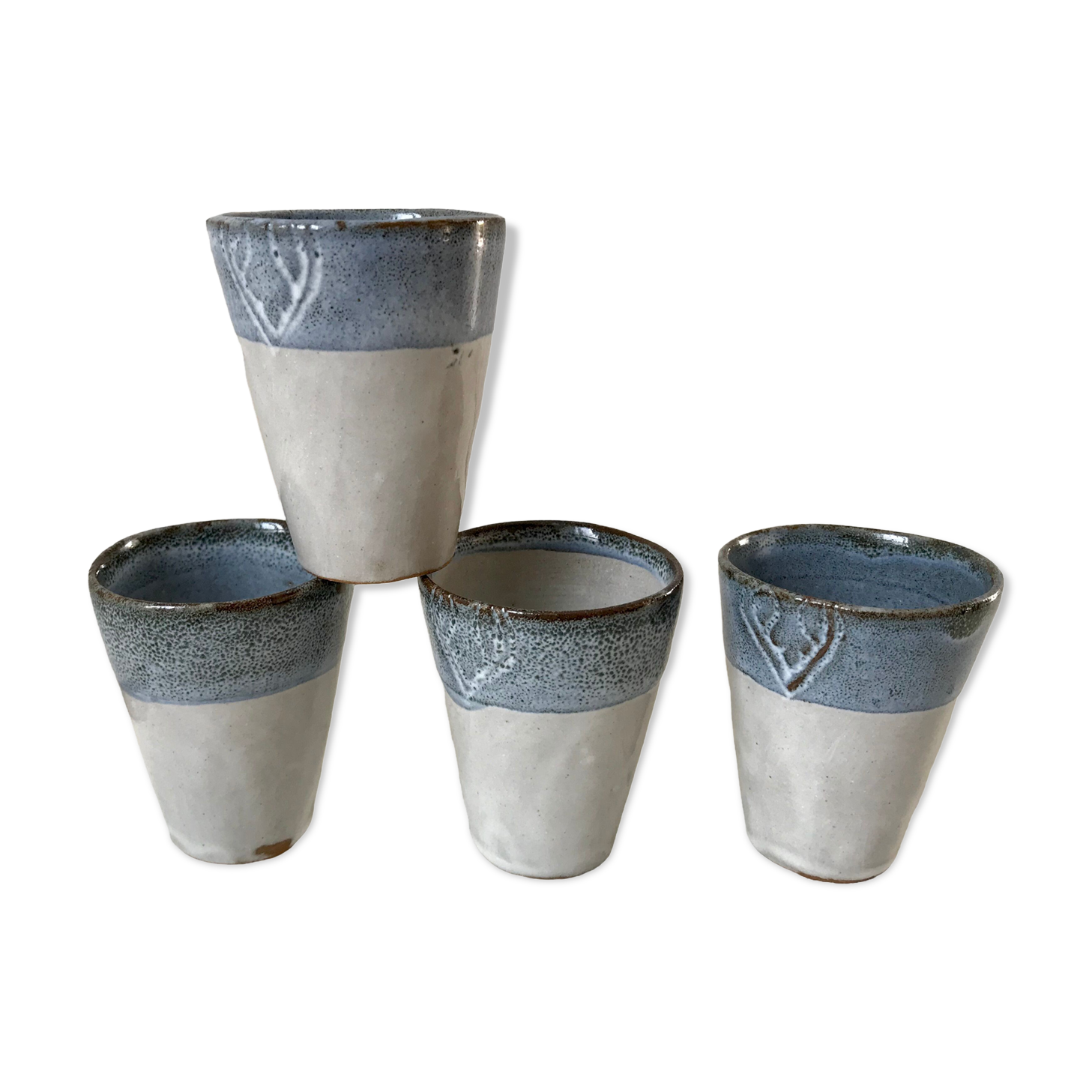 set of 4 glasses / cups in vintage stoneware 70s
