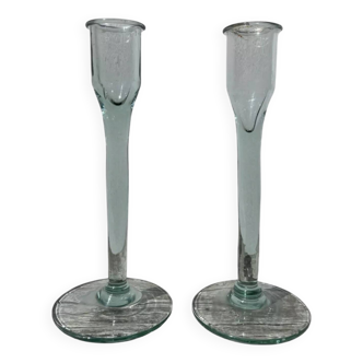 Pair of blown glass candlesticks from the 80s