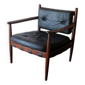 Eric Merthen lounge chair in teak and leather, Sweden 1960s