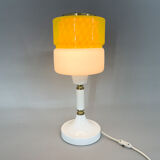 Lampe de table en verre jaune et blanc des années 1970 par Drukov, marquée