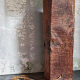 Brutalist lamp Art-populaire in solid wood, wool lampshade