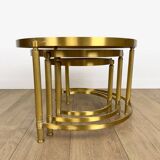 Vintage round nesting tables in gilded bronze with smoked glass