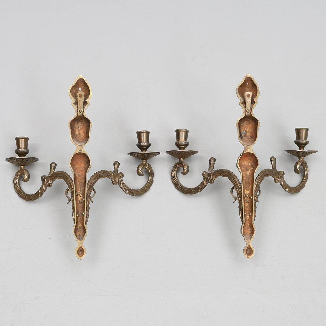 Pair Of Mid Century Gustavian Style Brass  Wall Sconces