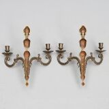 Pair Of Mid Century Gustavian Style Brass  Wall Sconces