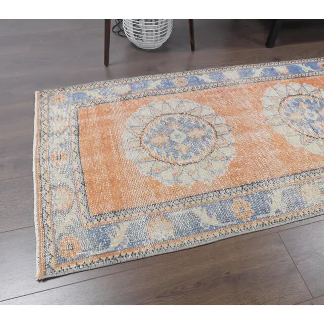 Vintage Turkish Oushak handmade wool runner 81x318