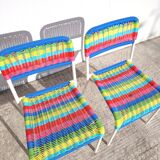 Pair of children's chairs with Ikea Fargglad scoubidou pattern