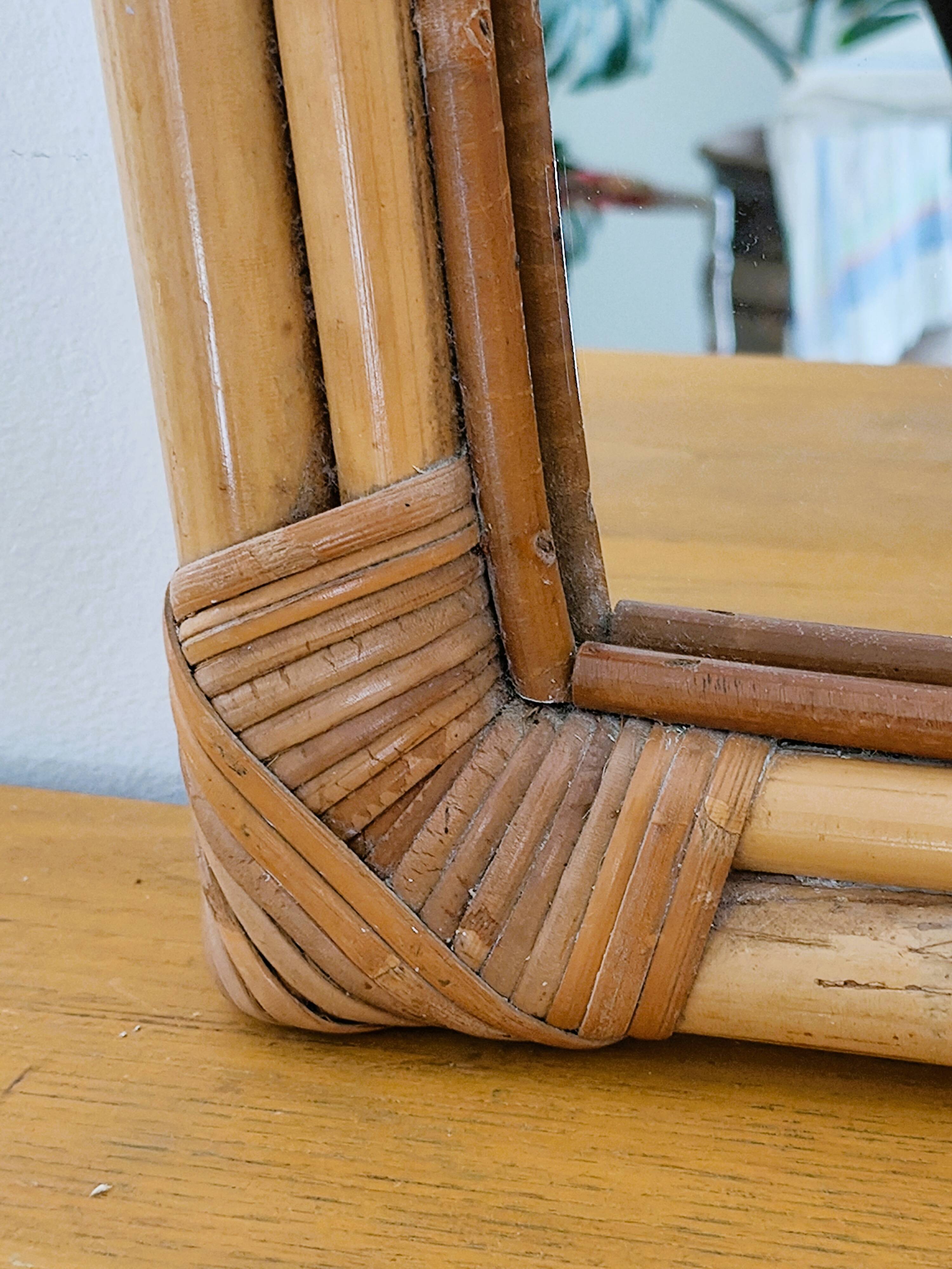Woven bamboo mirror in natural tone