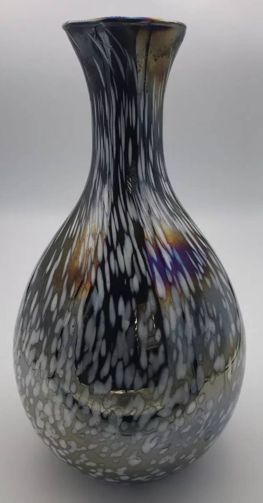 Vintage vase, modernist design, brown with white speckled chrome highlights 25 cm