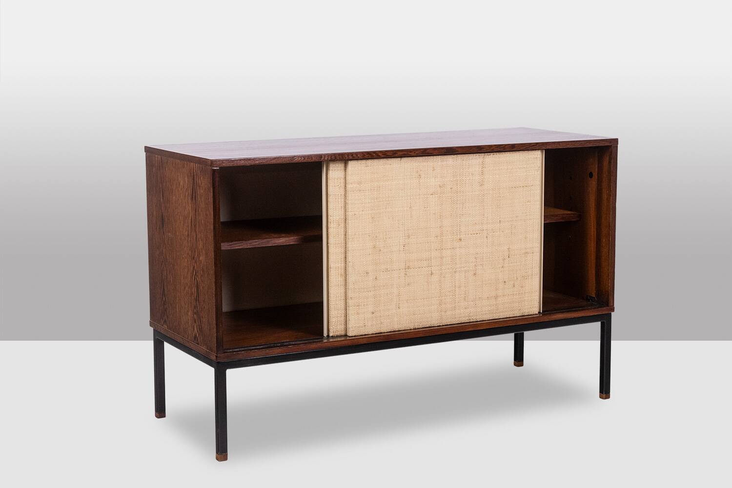 Wenge and raffia sideboard. 1970s.