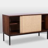 Wenge and raffia sideboard. 1970s.