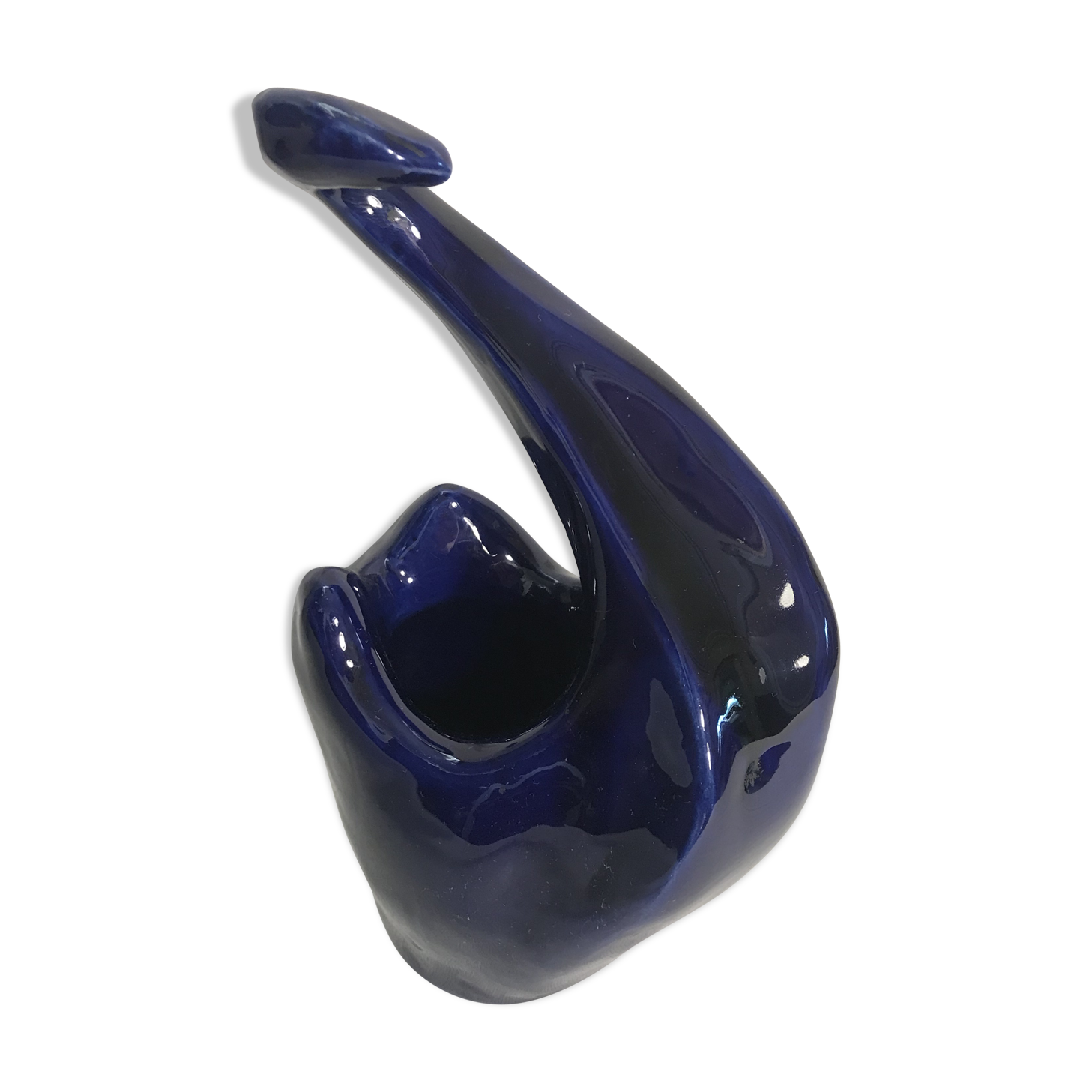 Old form Swan enameled ceramic Vase blue Decoration Vintage