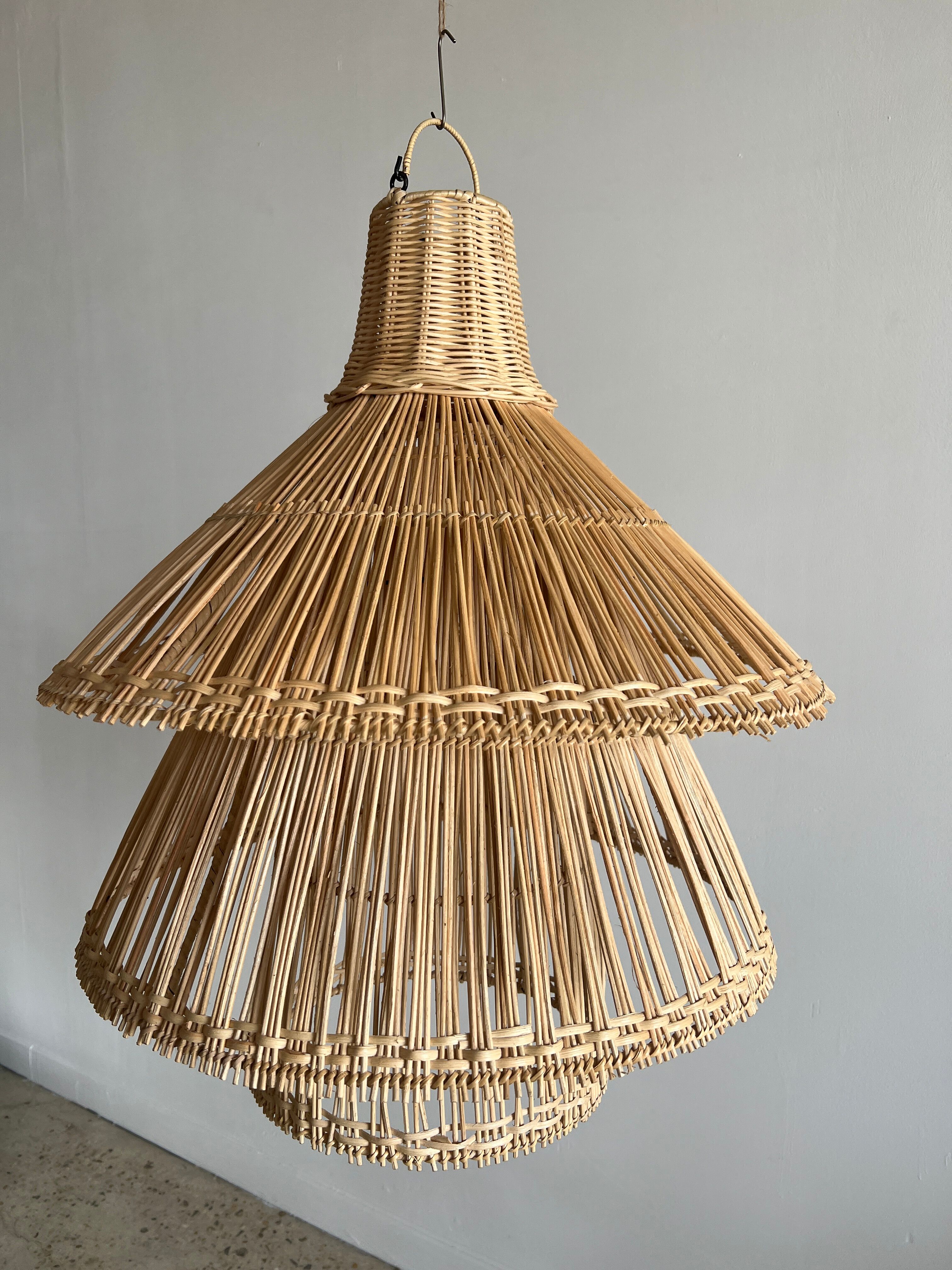 Rattan pendant lamp or light in the shape of an Asian lantern