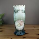 Gustav de Bruyn Fives Art Nouveau Floral Vase Green Pink Barbotine 20cm Numbered
