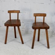 Paire de tabourets tripodes à dossier brutalistes, France, circa 1960