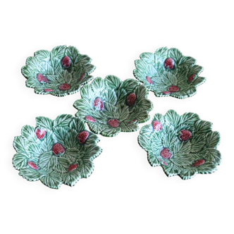 Set of 5 leaf-shaped bowls with strawberries – Caldas da Rainha (Portugal)
