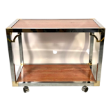 Italian rolling dessert table with two trays decorated with pink travertine