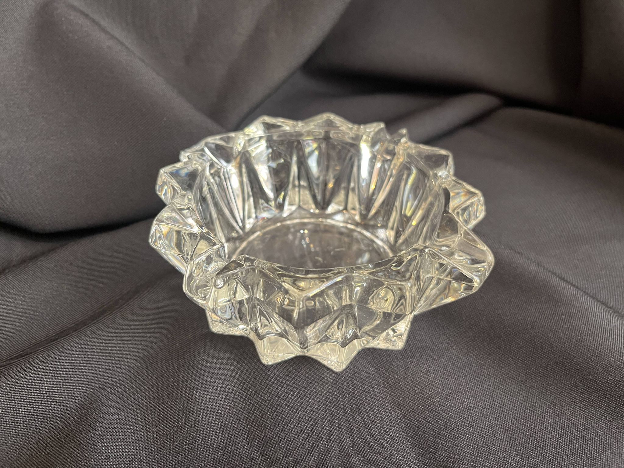 Art deco ashtray in old vintage molded glass glass pocket emptier