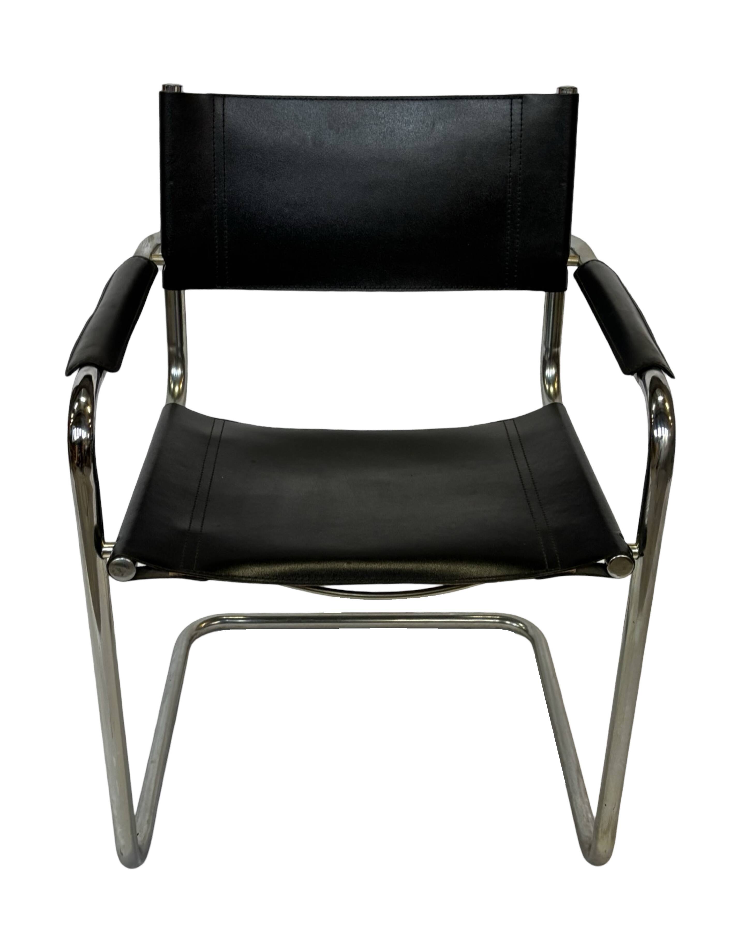 Vintage set of 4 tubular leather chairs style MG5 Grassi