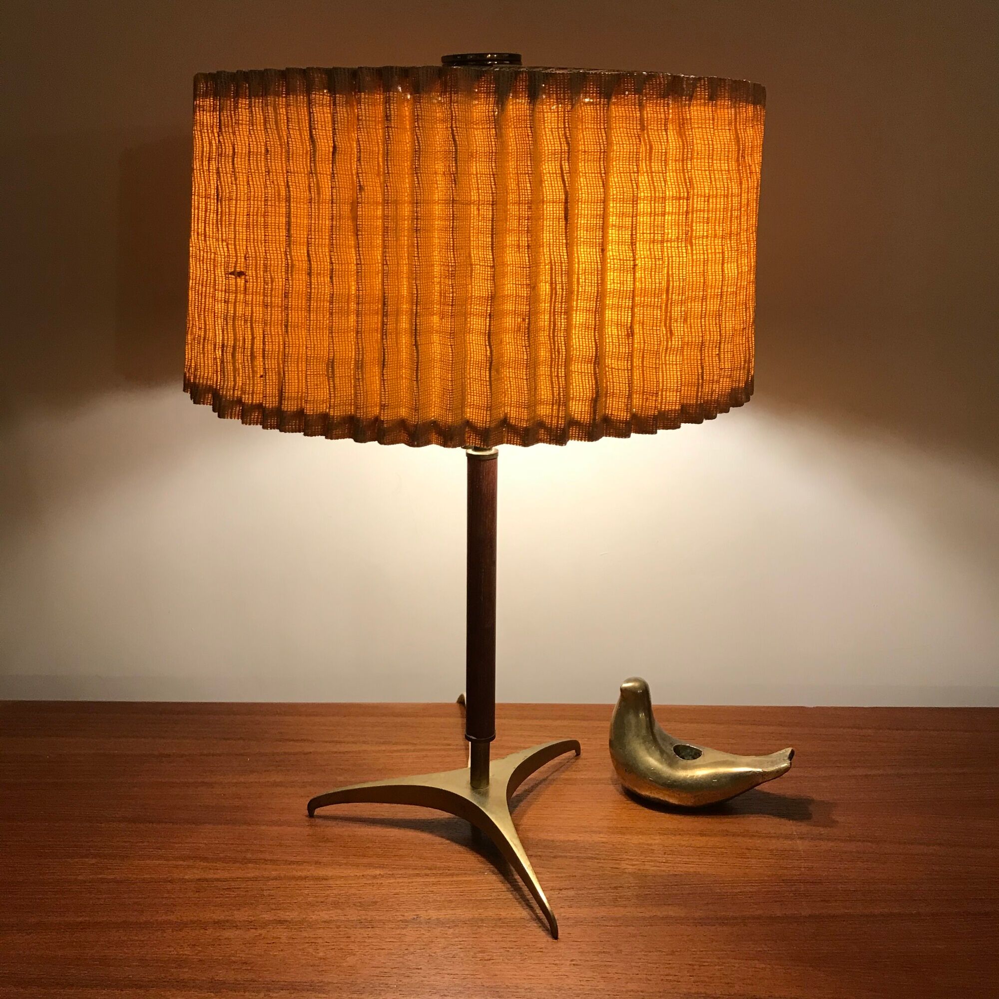 Brass and rosewood lamp by J.T Kalmar, Austria, circa 1950.