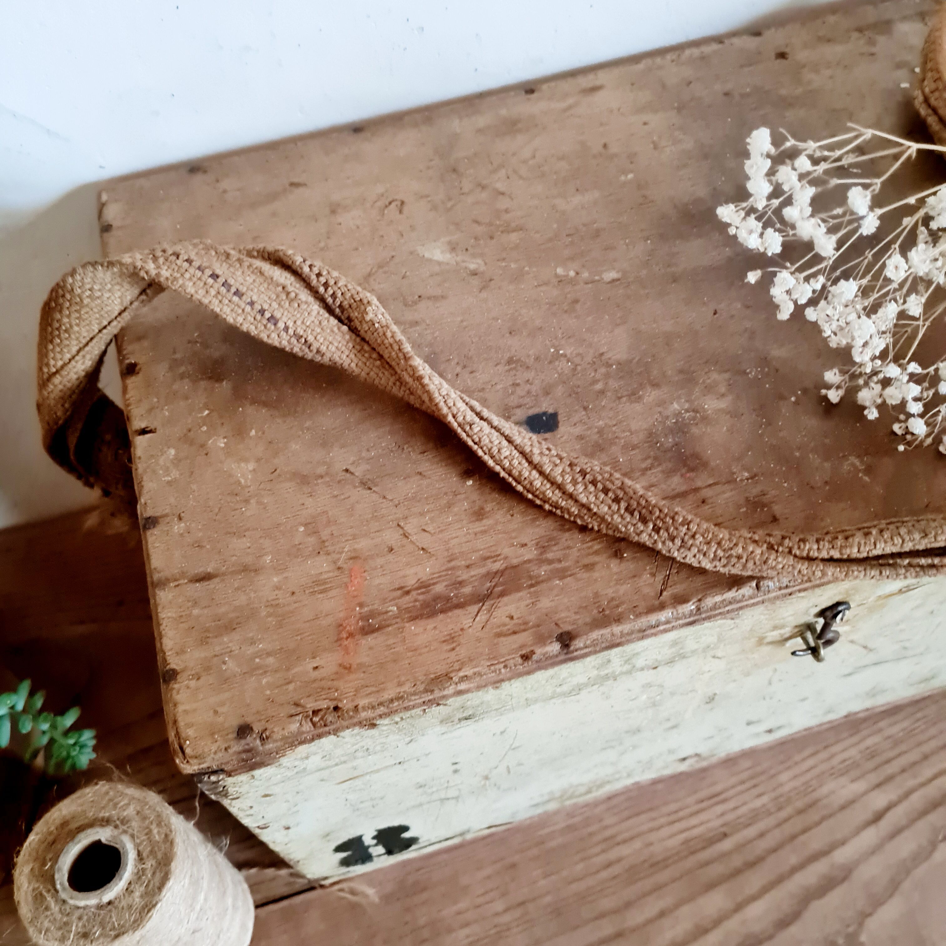 White patinated antique wooden chest