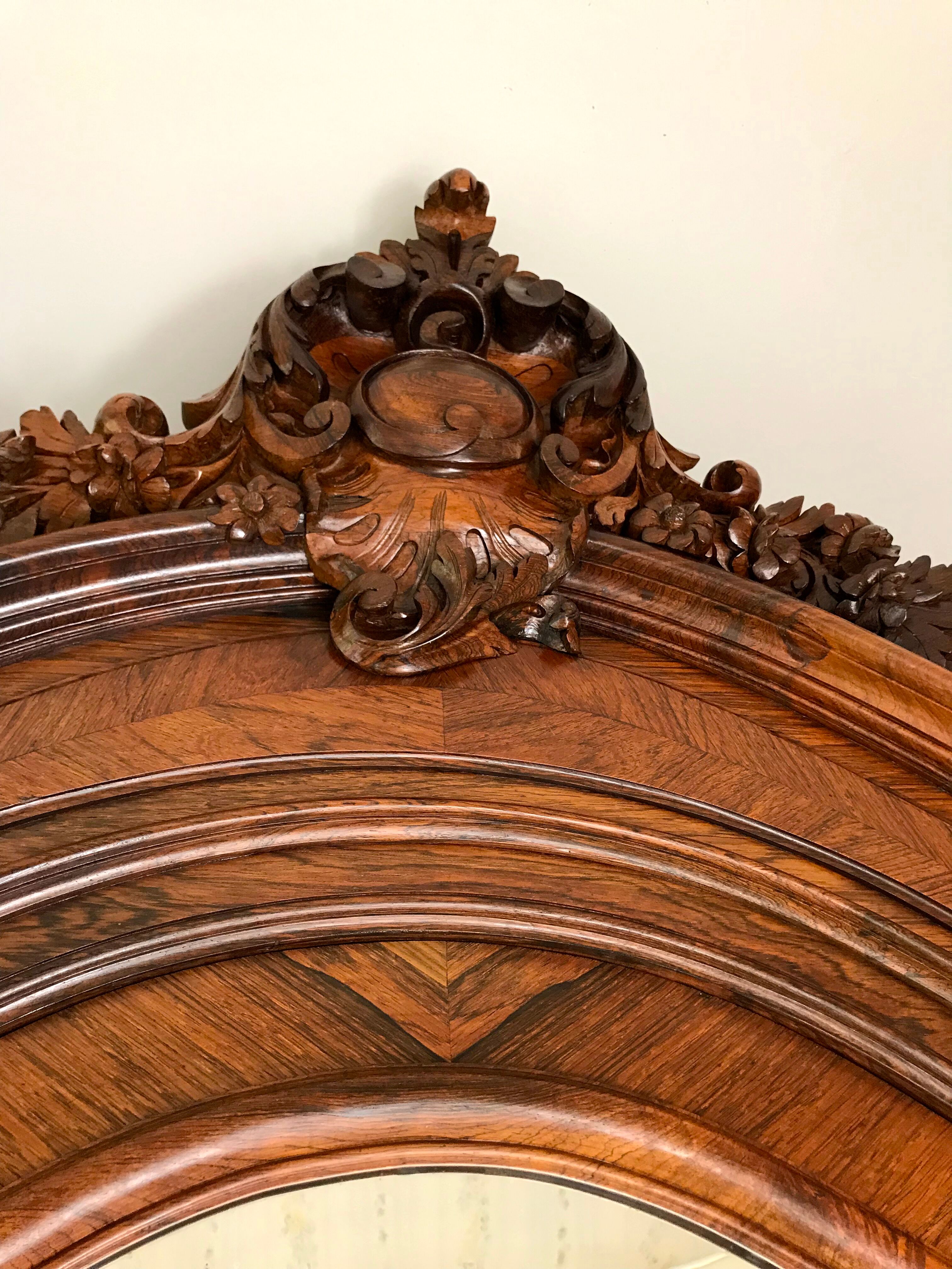 Bonnetière antique wardrobe with beveled ice interior elm magnifying glass style rocaille louis xv