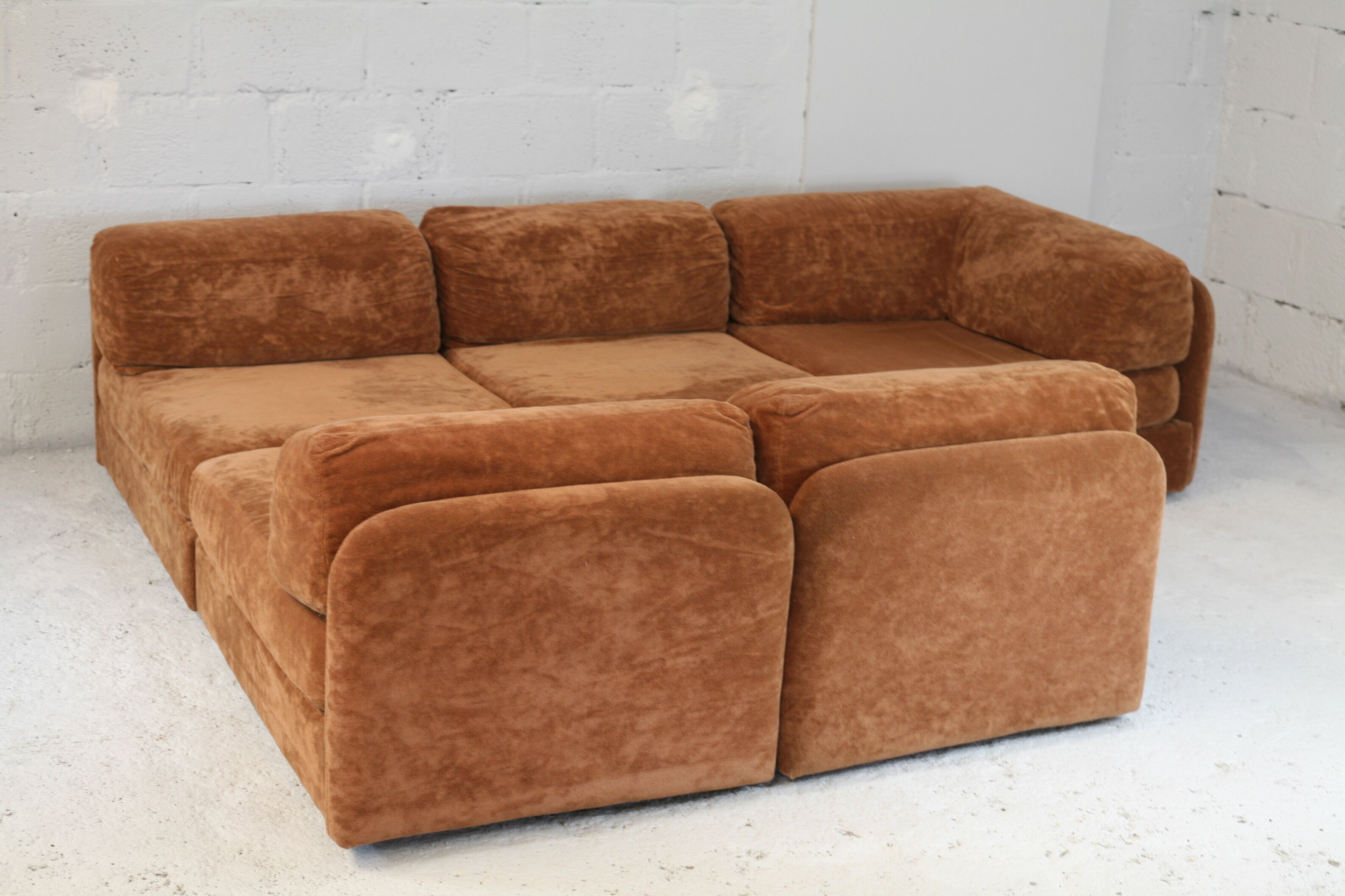 70s modular sofa, light brown velvet