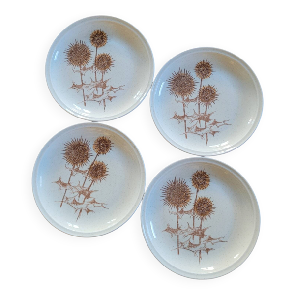 Assiettes Plates en Grès – Décor Chardons – Circa 1970