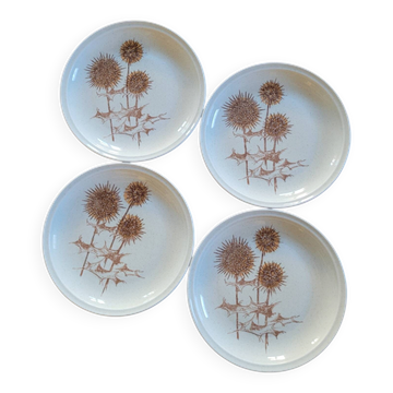 Assiettes Plates en Grès – Décor Chardons – Circa 1970