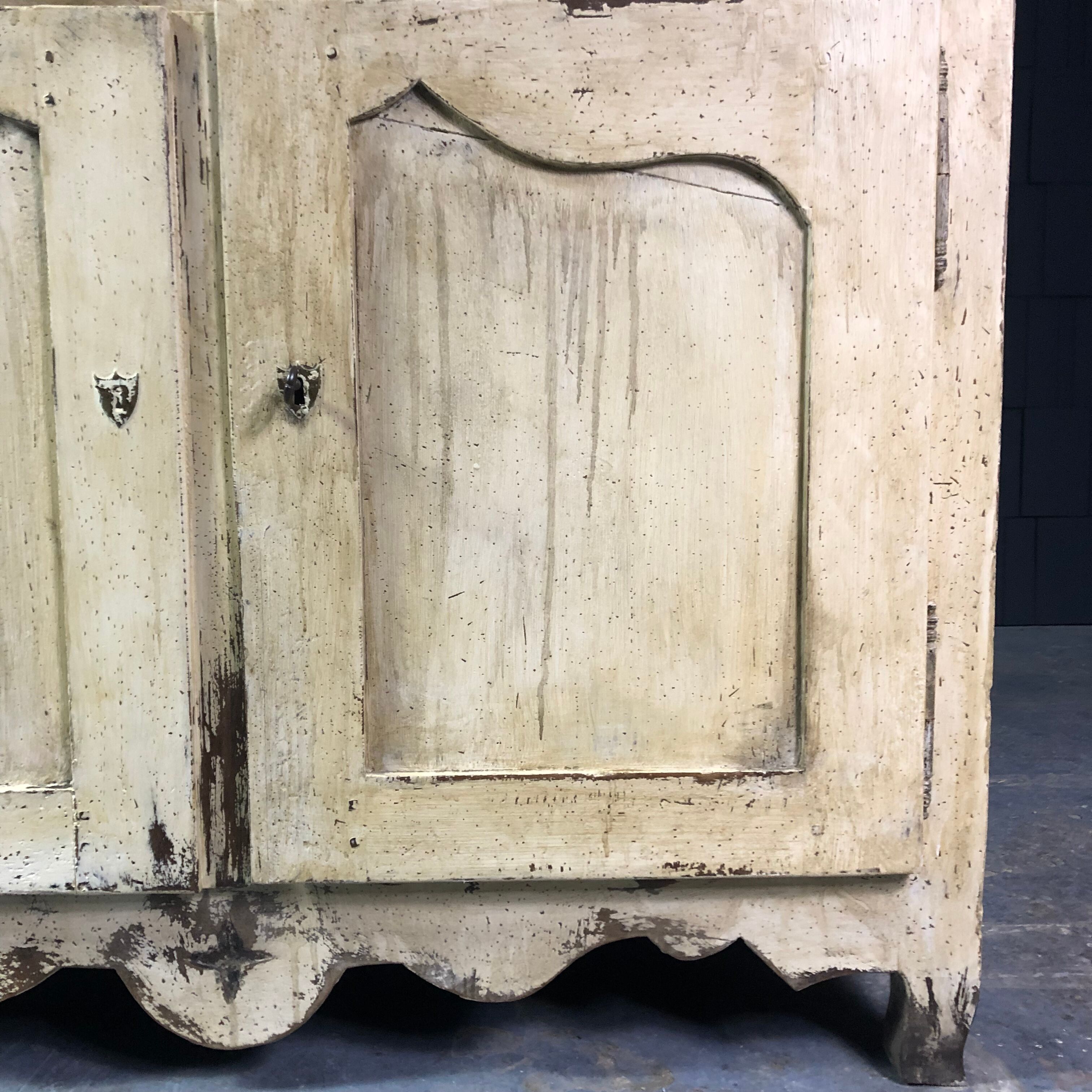 Old patinated painted wooden sideboard