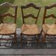 Set of 5 antique wooden chairs with straw seats