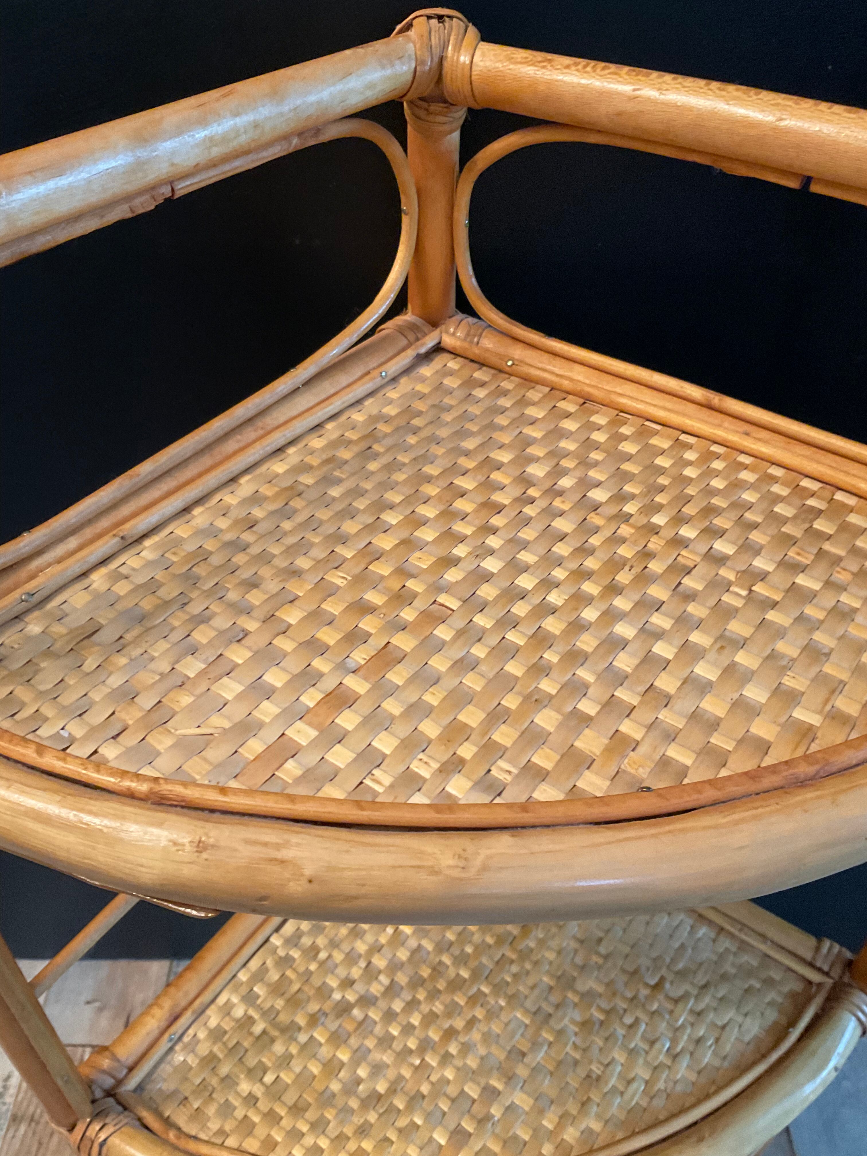 Vintage rattan and wicker corner shelf 70s