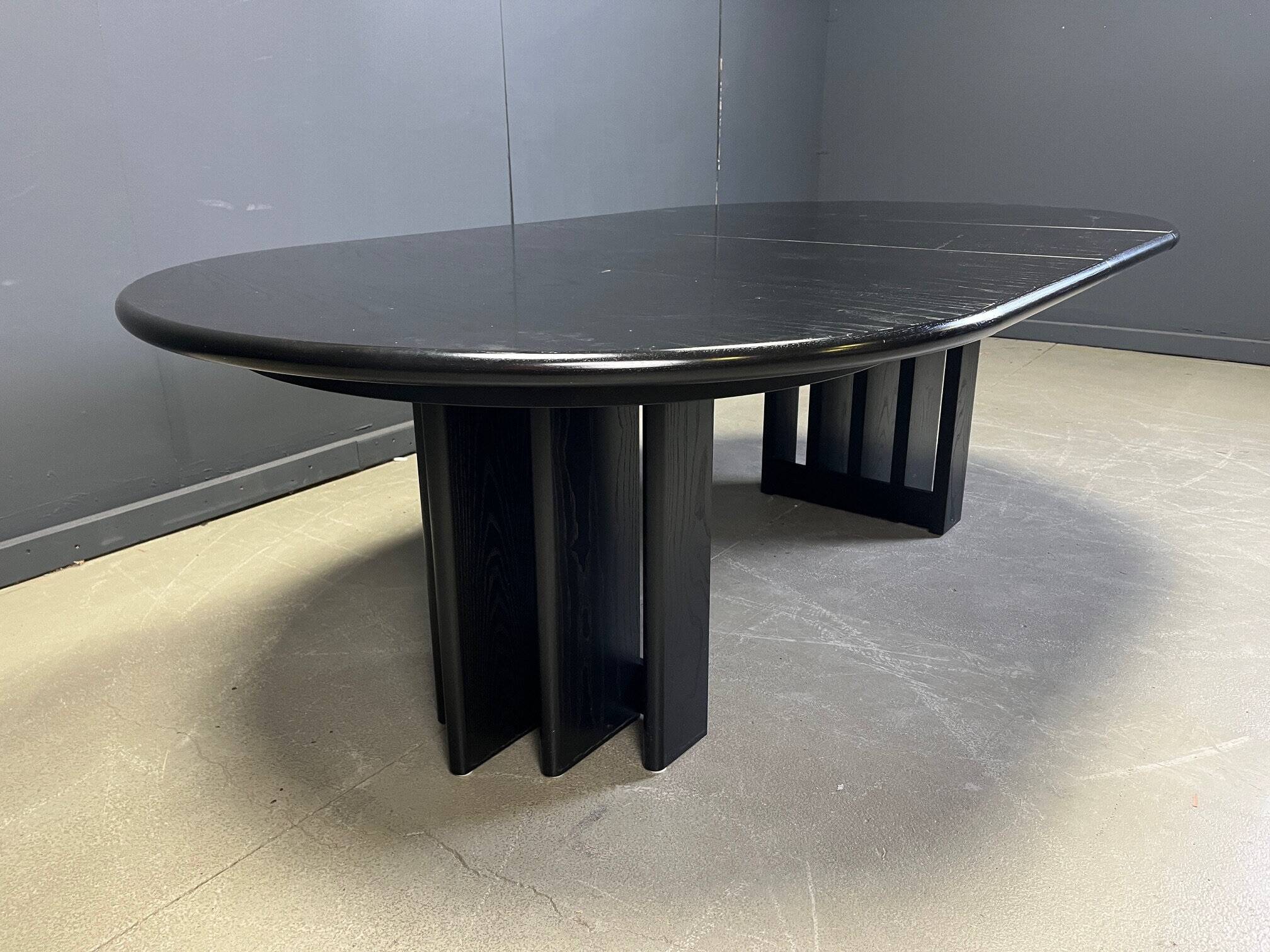 Vintage extendable black wooden dining table, 1980s