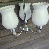 Antique chrome and opaline chandelier