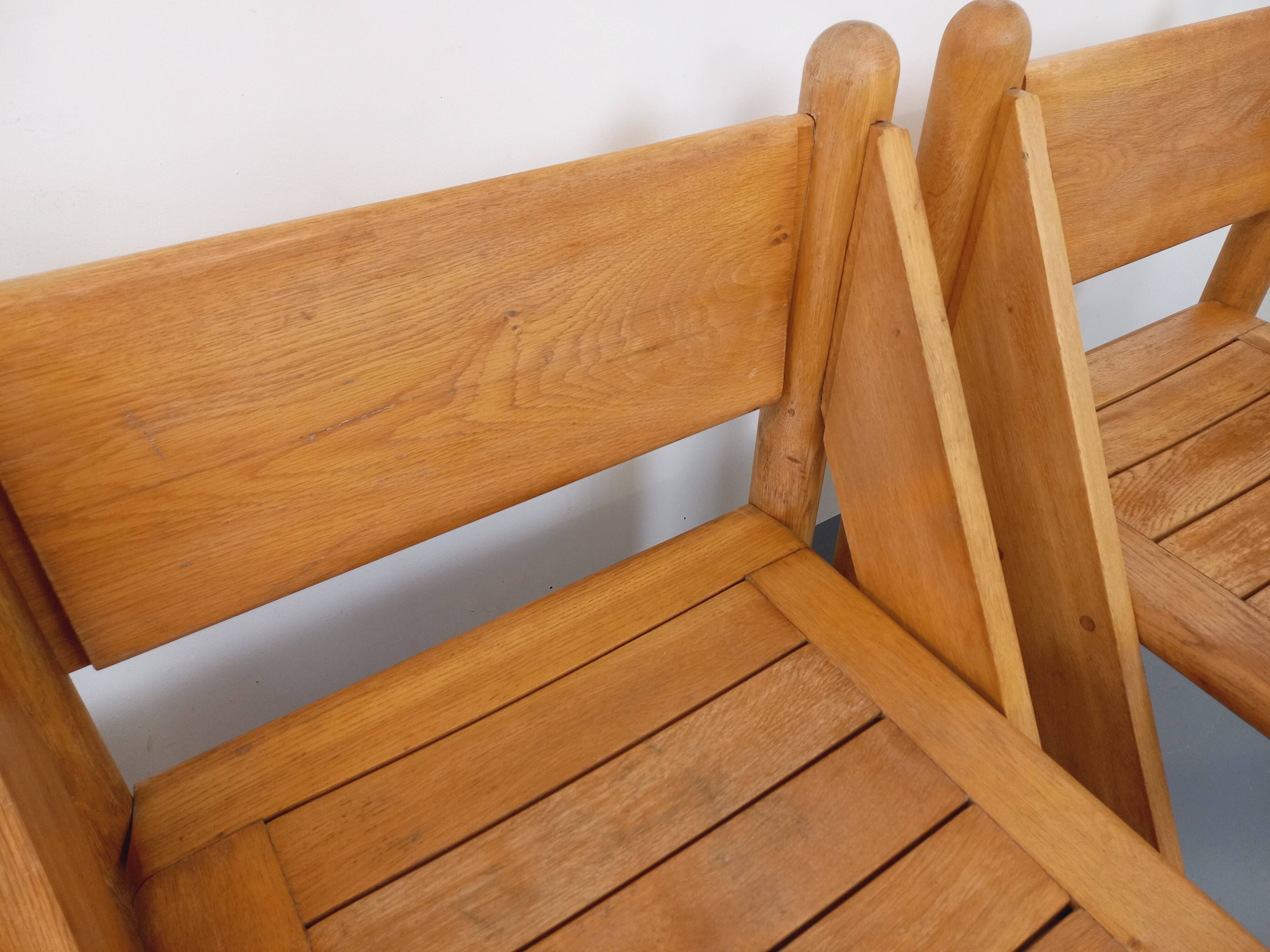 Set of 4 vintage brutalist chairs in solid oak from the 1960s.