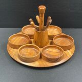 Plateau de service, serviteur vintage en bois d'olivier