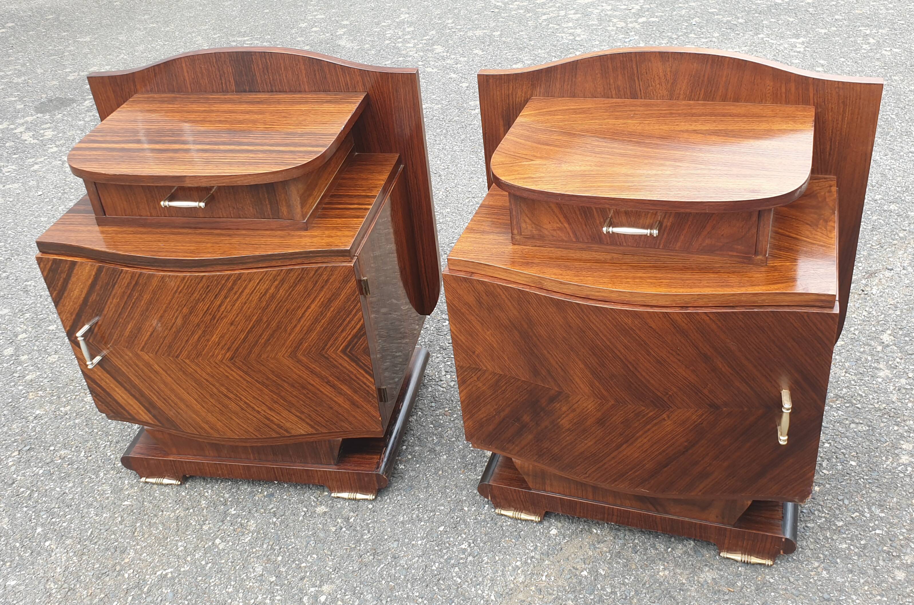 Pair of Art Deco Bedside Tables in Macassar Ebony Veneer