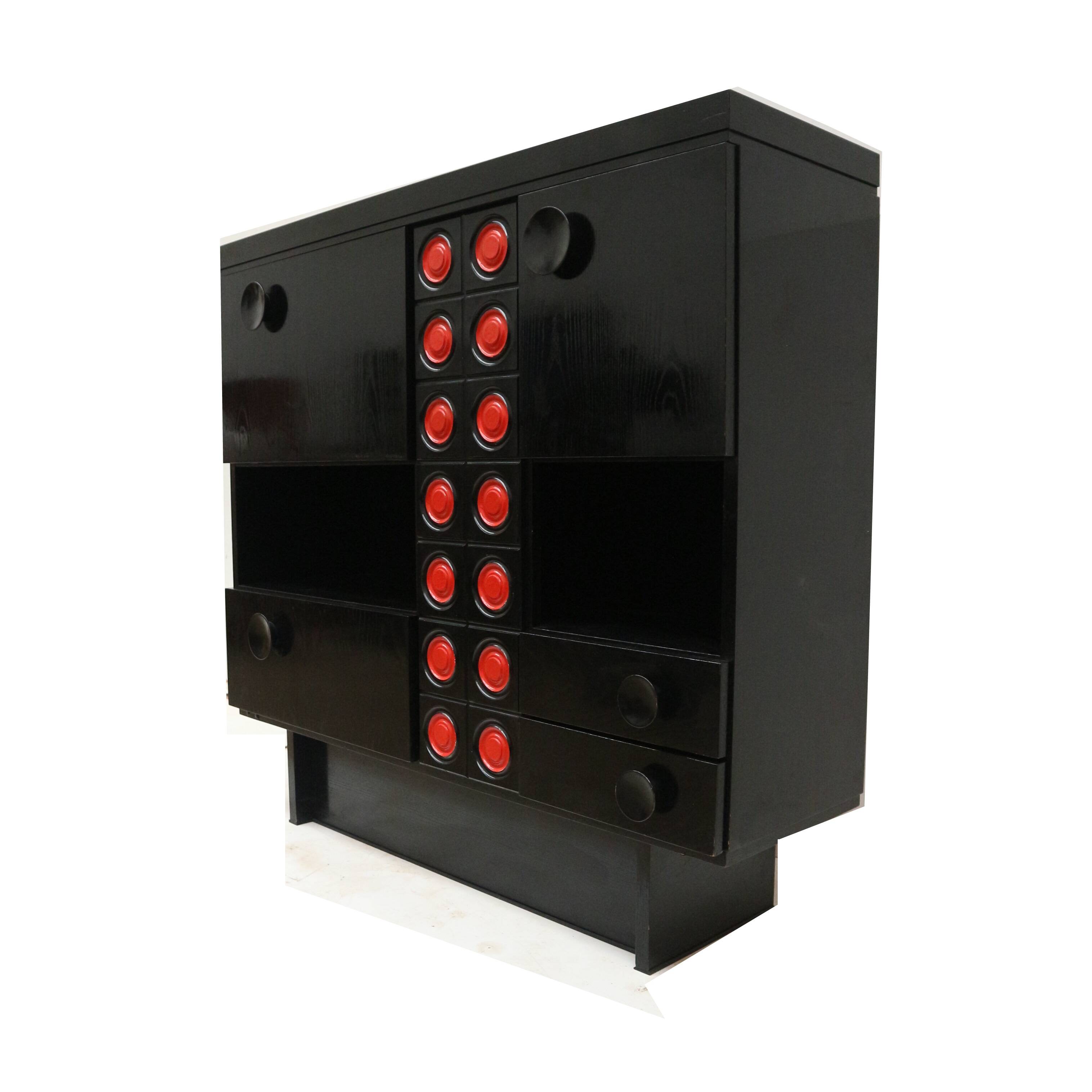 Vintage black Brutalist bar cabinet / sideboard