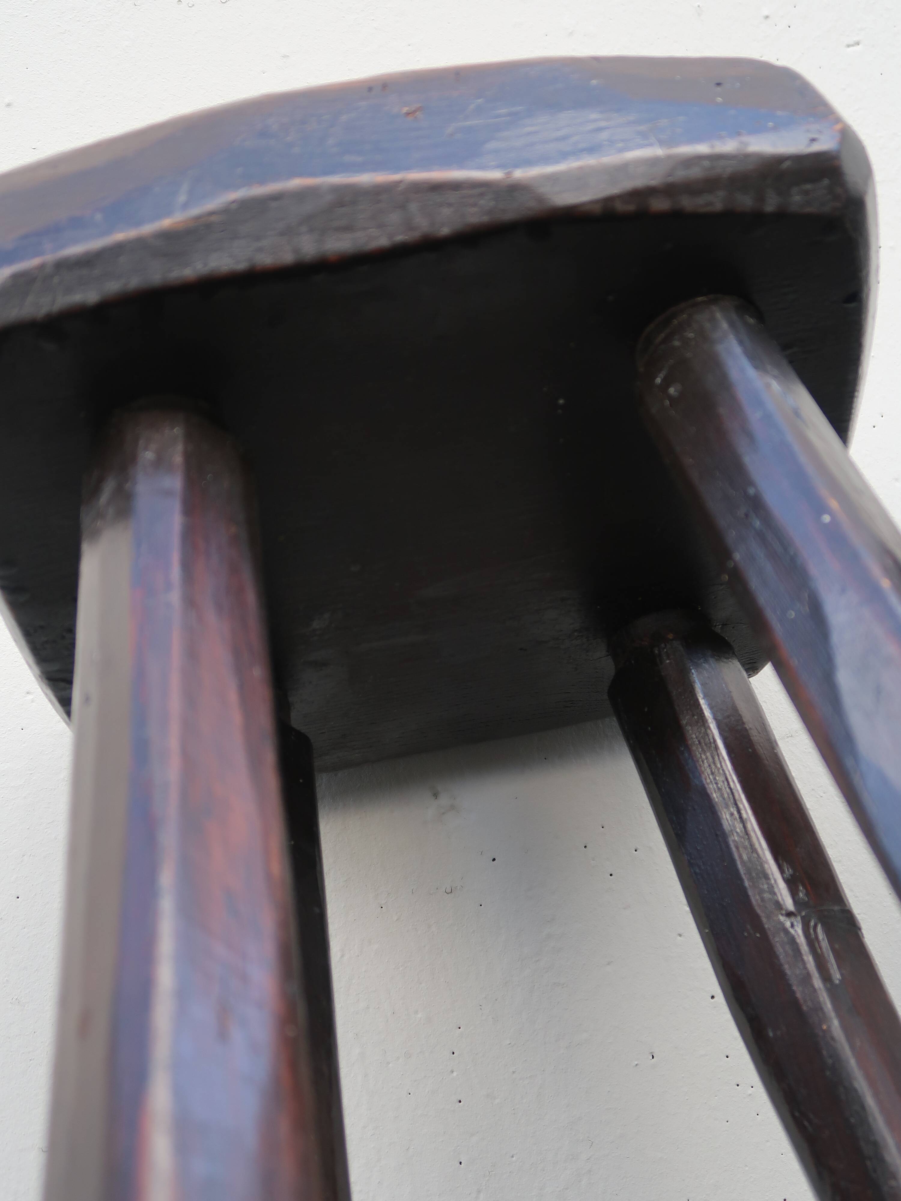 4 vintage brutalist solid wood bar stools