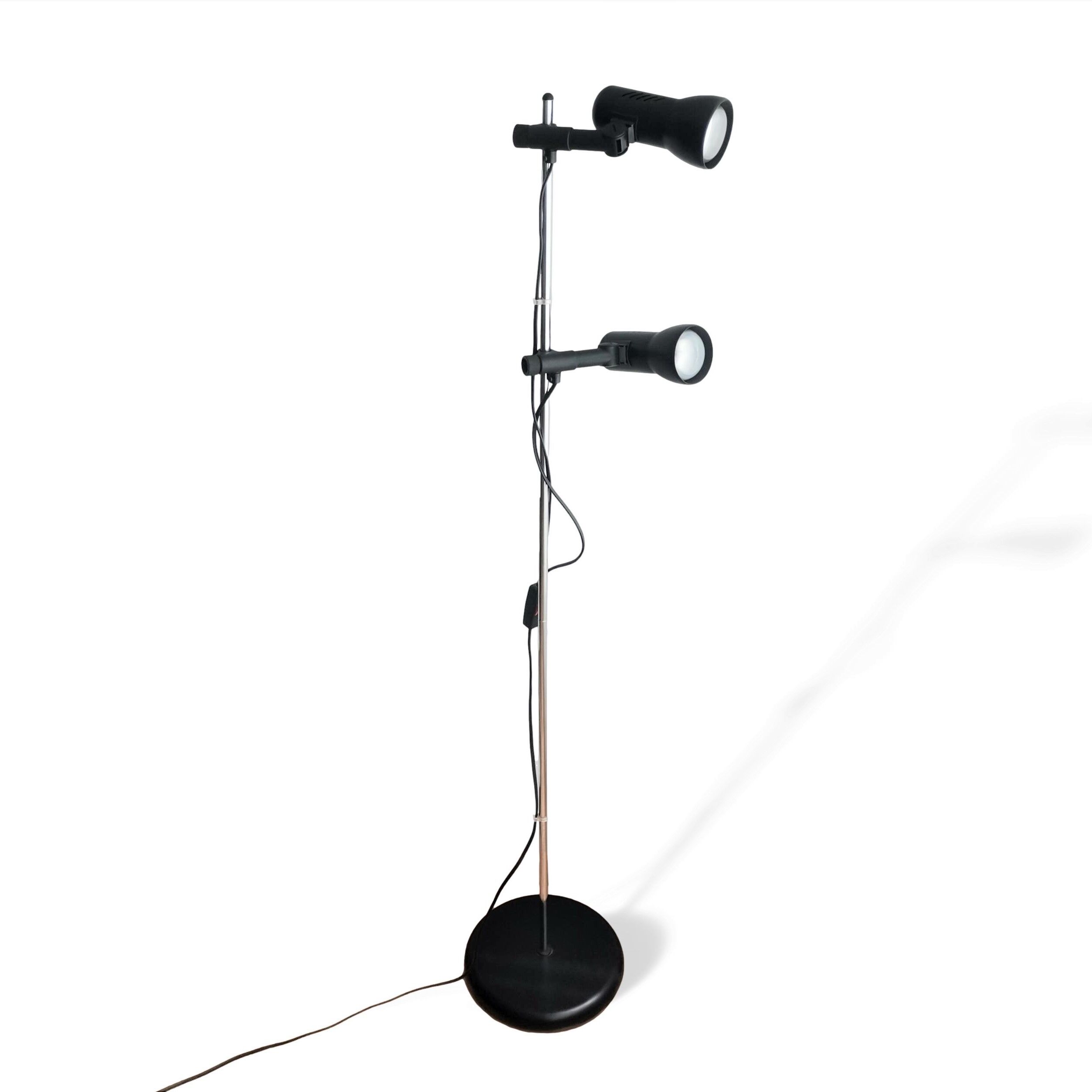 Mid century modern black metal floor lamp with 2 spot lights