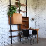 1950s mid-century wall unit teak and iron folding desk & cabinet module
