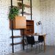 1950s mid-century wall unit teak and iron folding desk & cabinet module